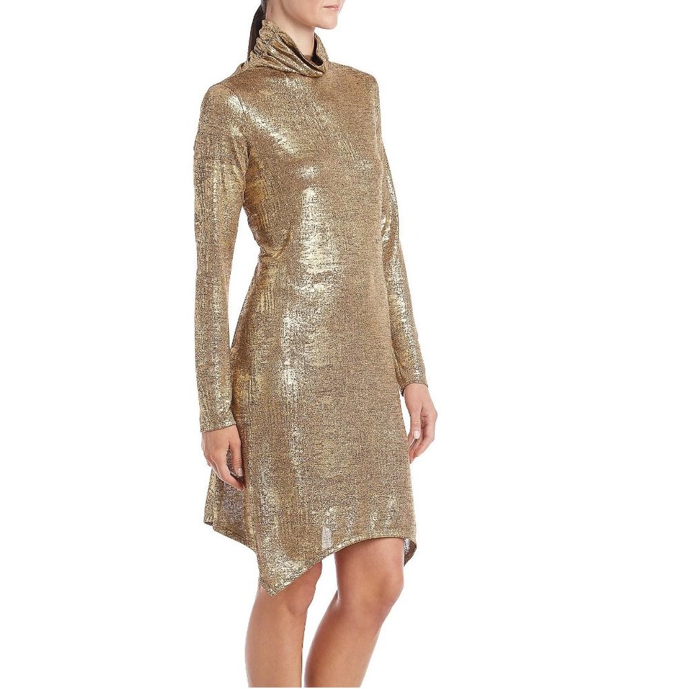 Womens Fever Gold Metallic Turtleneck Long Sleeve Dress Size Large NWT - Picture 4 of 4